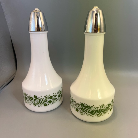 Vintage Gemco Pyrex Spring Blossom Crazy Daisy Oil Vinegar Cruet Bottle Set-USED - Picture 1 of 12